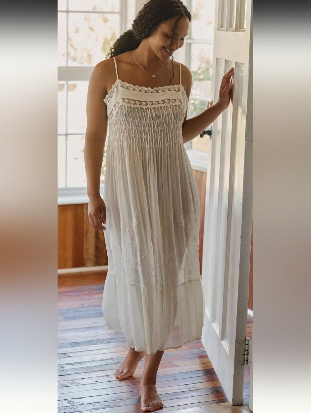 Anthropologie LyreBird Pleated Chiffon Midi Dress Sheer Lace L Large